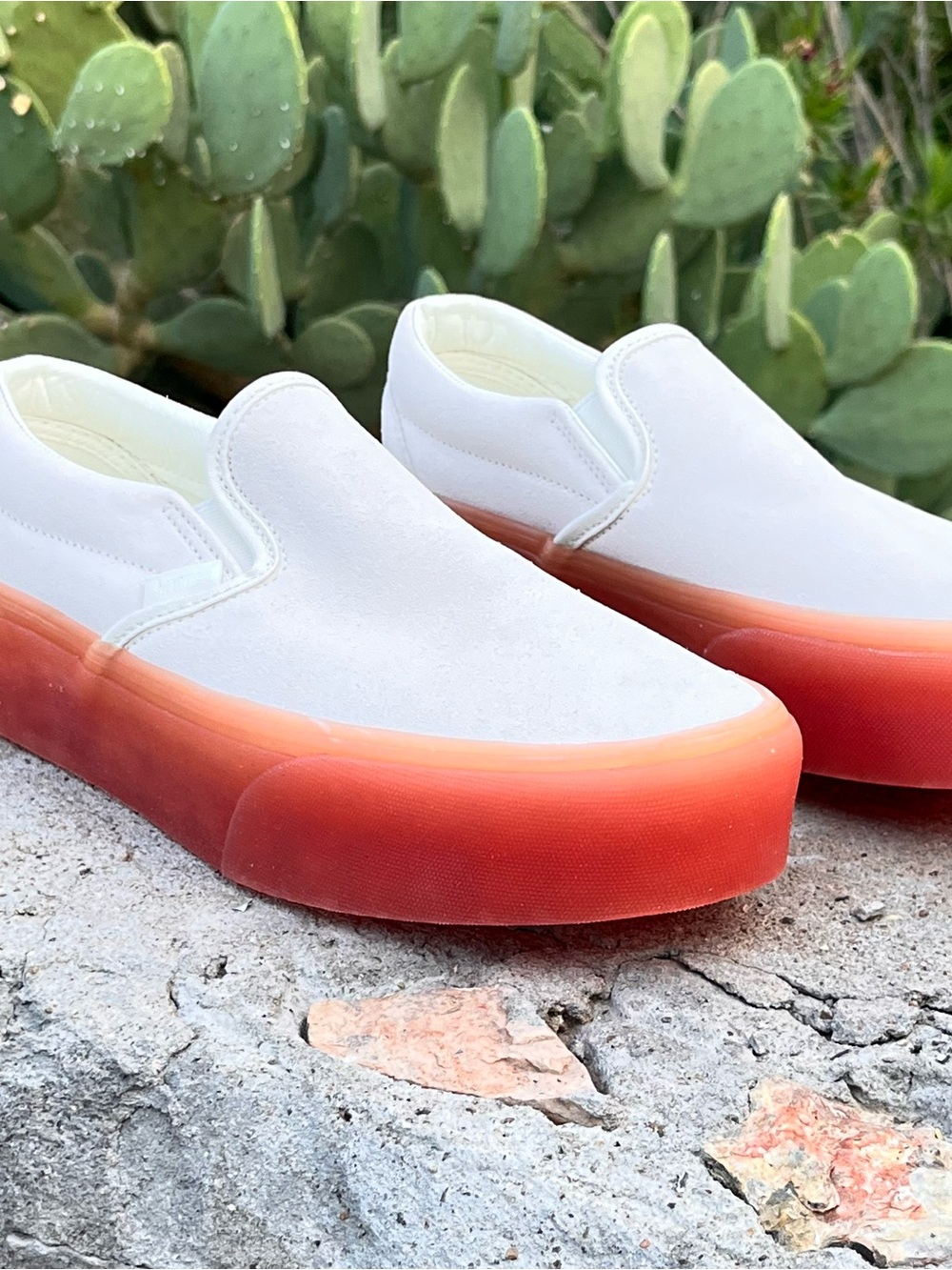 Vans Marshmallow Suede & Peach Gum Sole Stacked White Slip-On Sneakers Platform